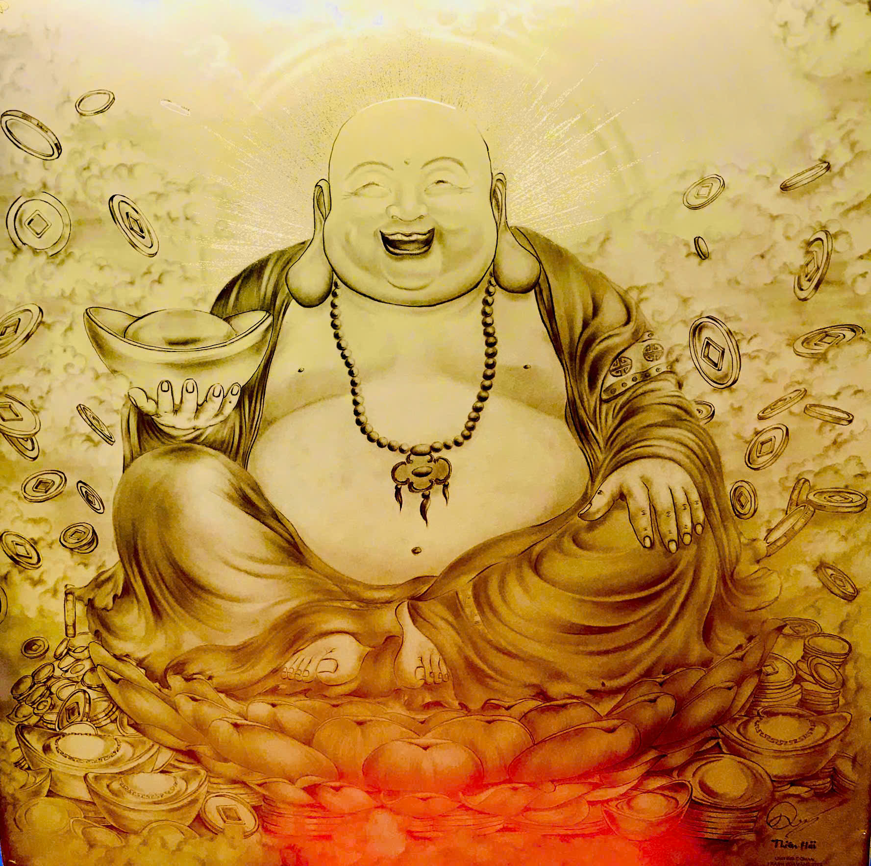 Tranh Họa Vàng 9999 Trên Chất Liệu Kim Loại