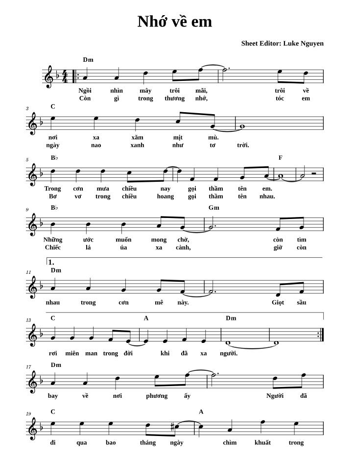 Hợp âm bài hát Nhớ Về Em