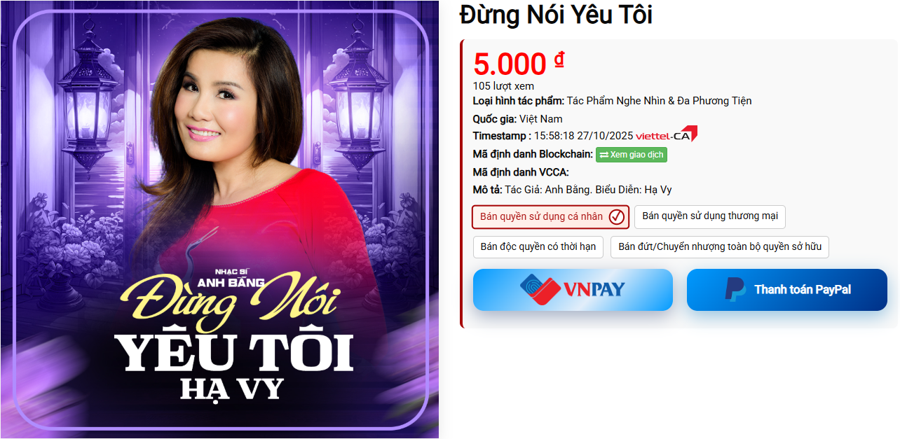 Giao dịch bản quyền bài hát Đừng Nói Yêu Tôi tại Certiva