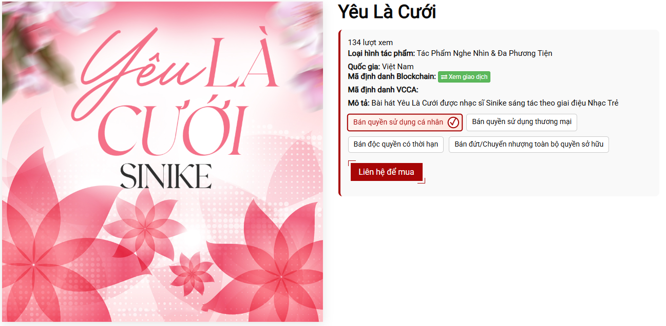 Giao dịch bản quyền bài hát Yêu Là Cưới tại Certiva