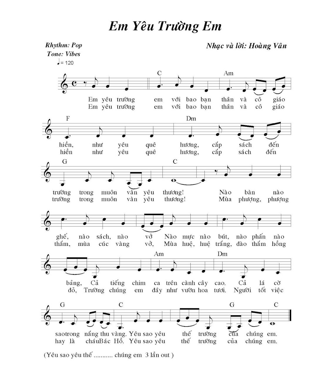 Lời bài hát Em Yêu Trường Em