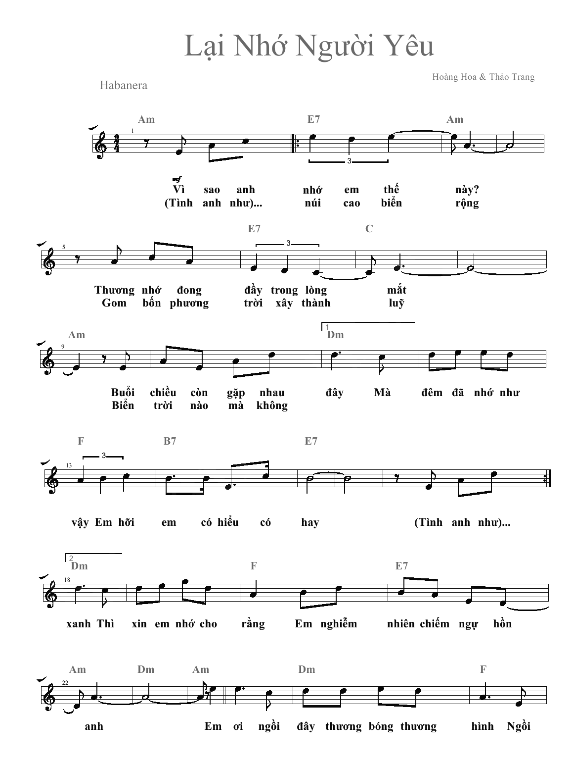 Lời bài hát Lại Nhớ Người Yêu