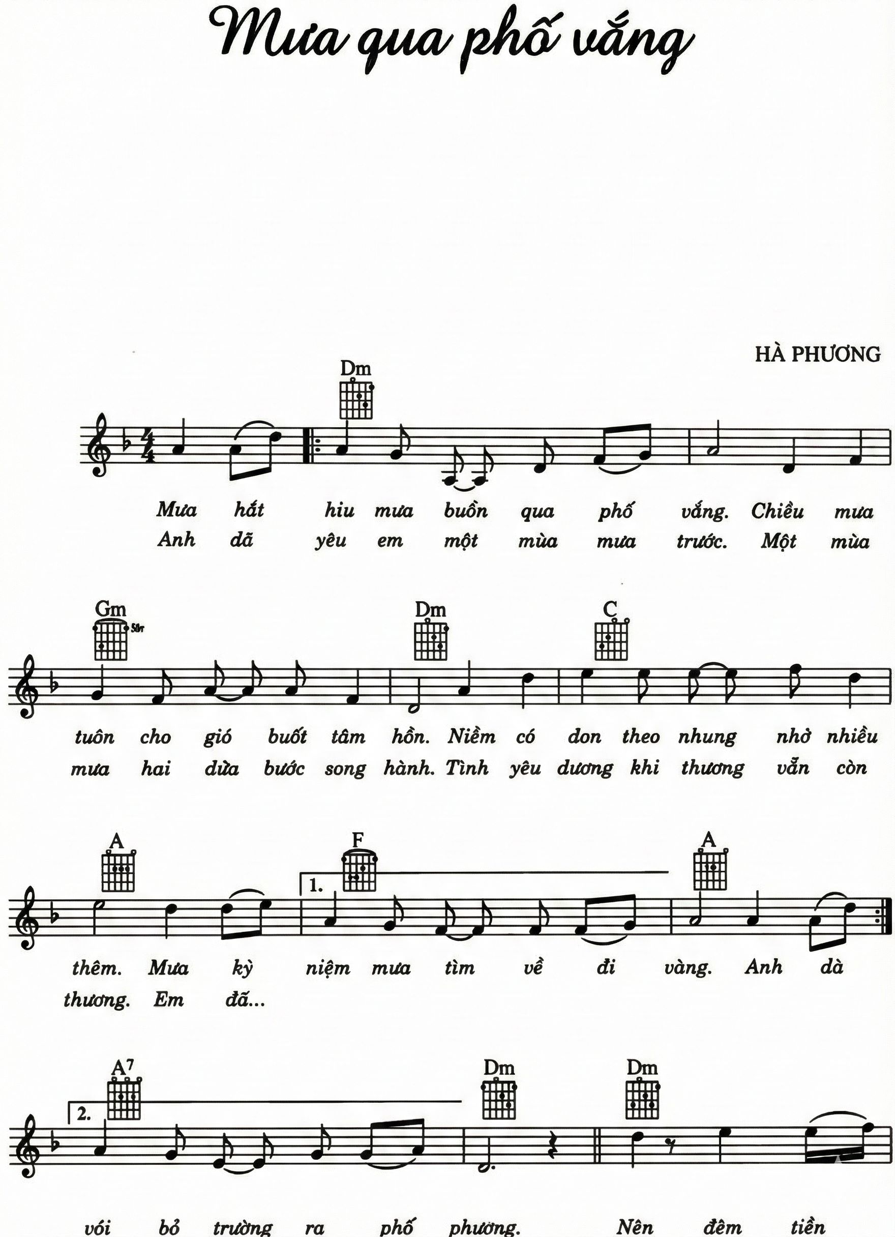 Lời bài hát Mưa Qua Phố Vắng