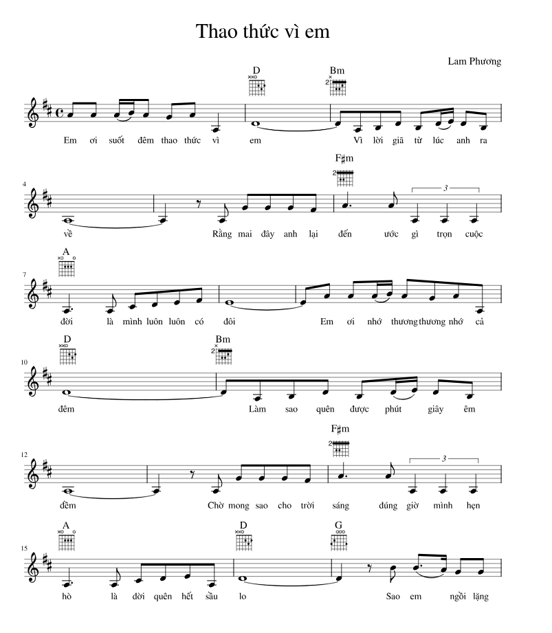 Lời bài hát Thao Thức Vì Em