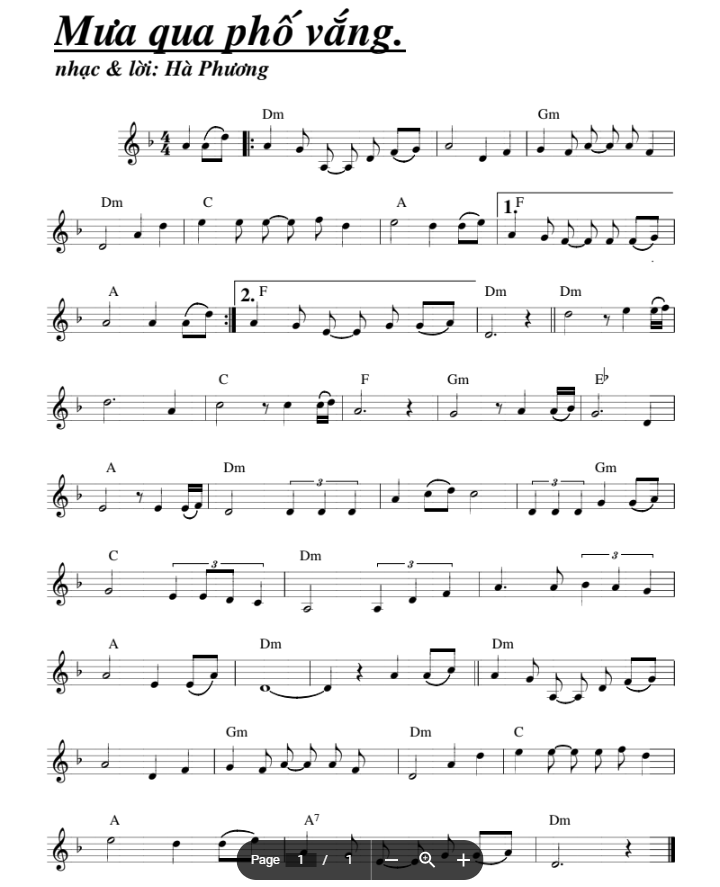 Hợp âm bài hát Mưa Qua Phố Vắng