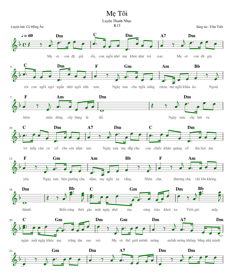 Hợp âm bài hát Mẹ Tôi