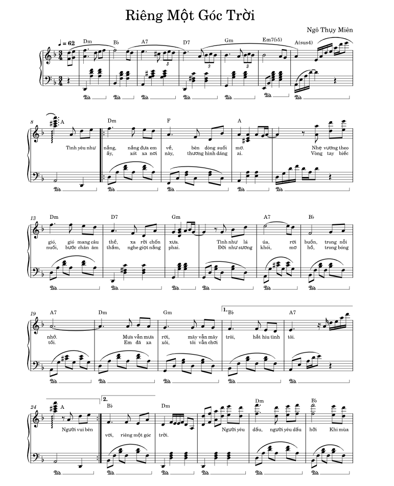 Hợp âm bài hát Riêng Một Góc Trời