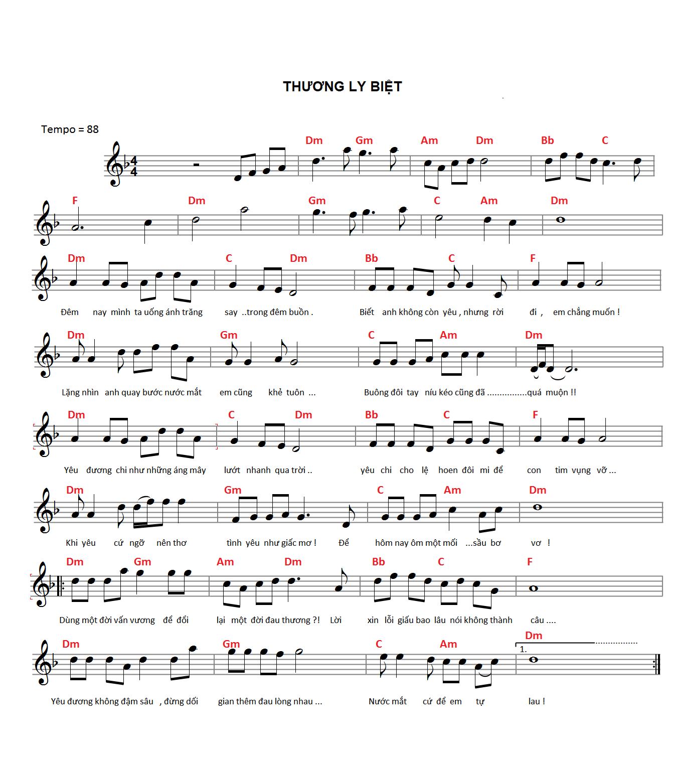 Hợp âm bài hát Thương Ly Biệt