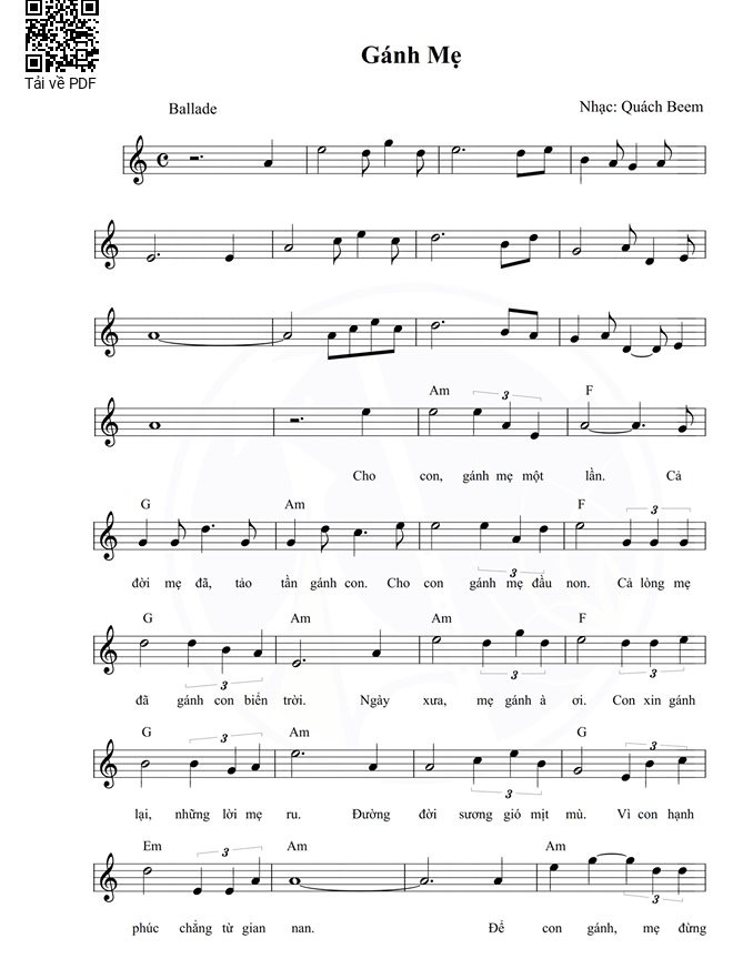 Lời bài hát Gánh Mẹ
