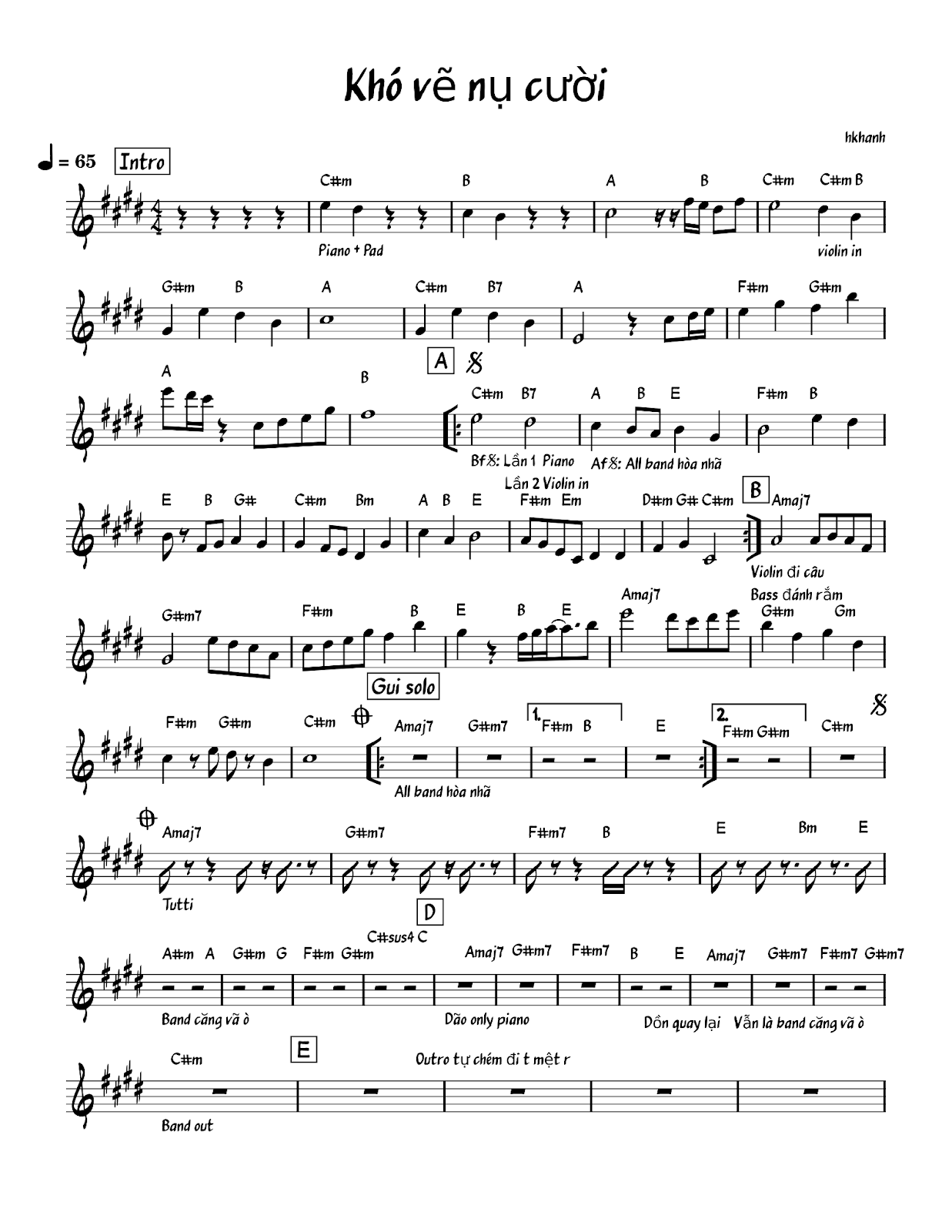 Hợp âm bài hát Khó Vẽ Nụ Cười