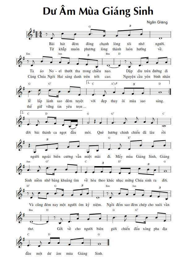 Hợp âm bài hát Dư Âm Mùa Giáng Sinh