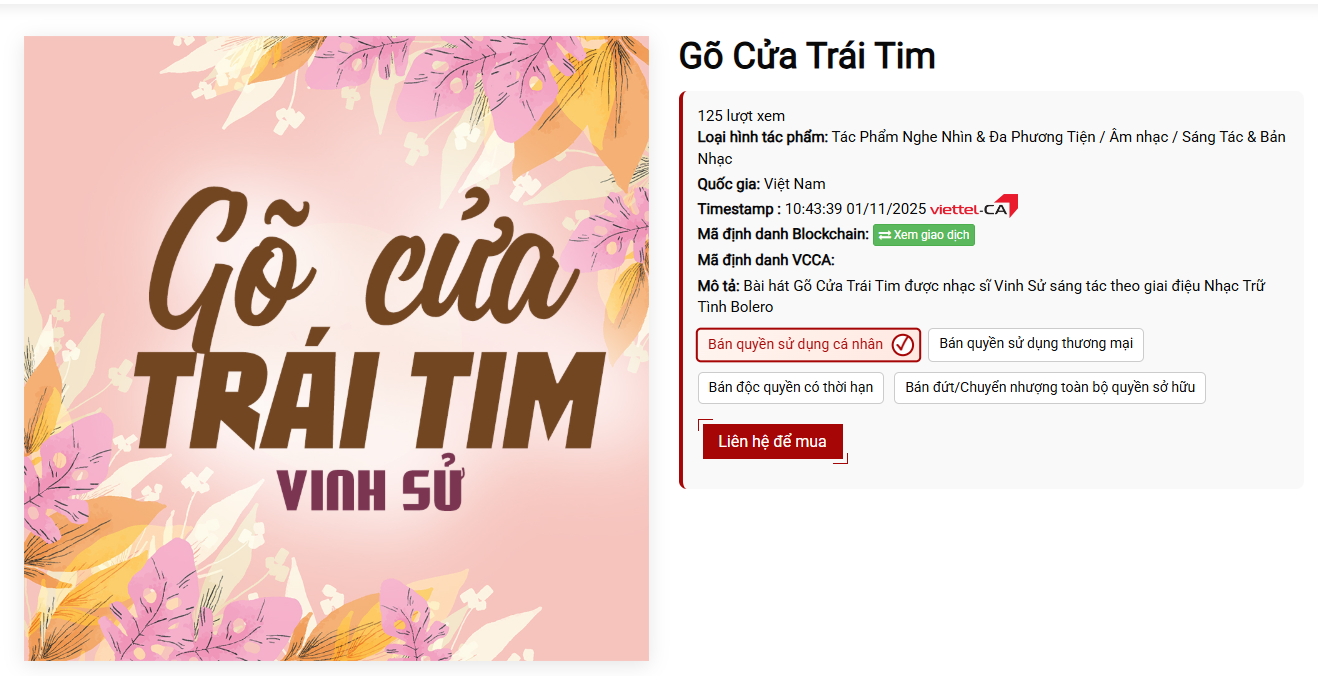 Cách giao dịch bản quyền bài hát Gõ Cửa Trái Tim với tác giả tại Certiva