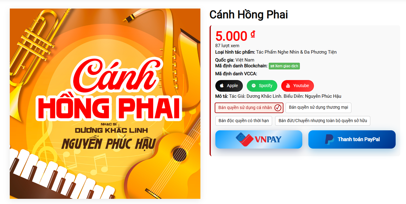 Giao dịch bản quyền bài hát Cánh Hồng Phai trực tiếp với tác giả tại Certiva