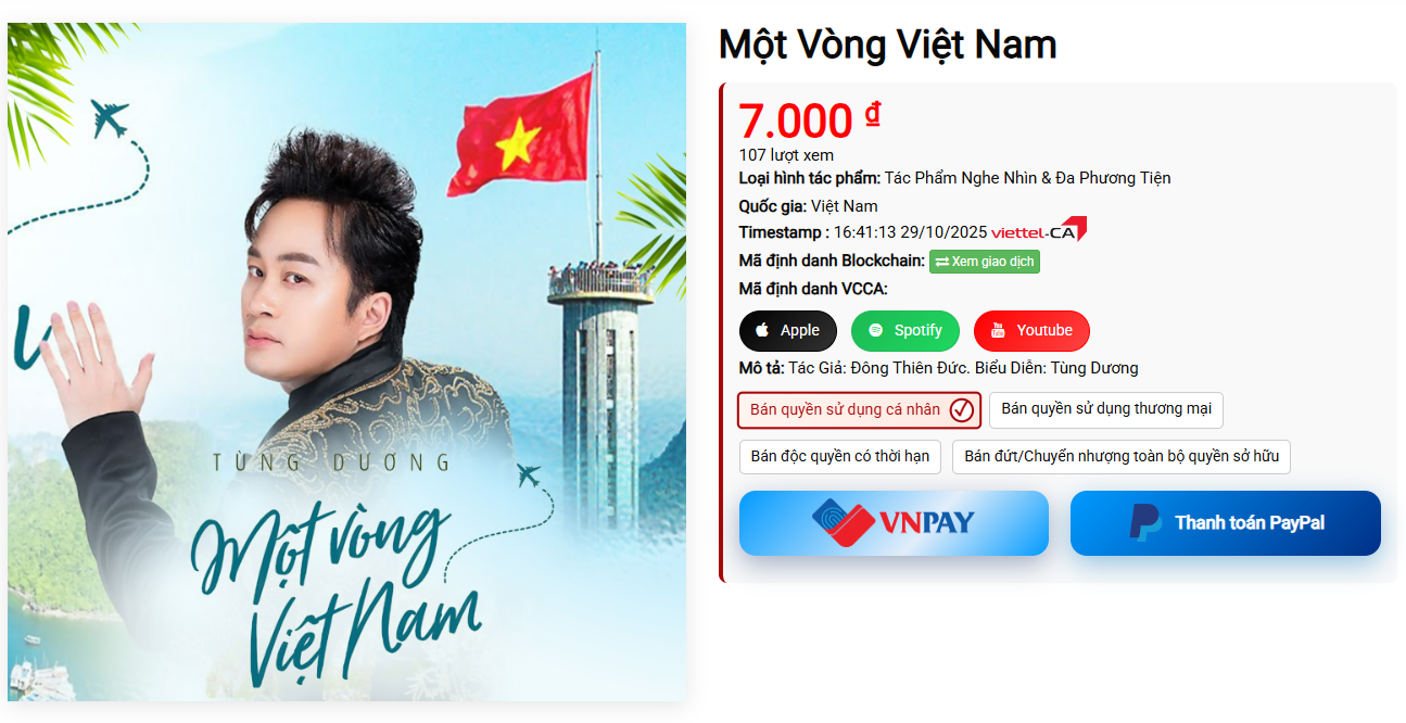 Mua trực tiếp bản quyền Bài hát “Một Vòng Việt Nam” với tác giả tại Certiva