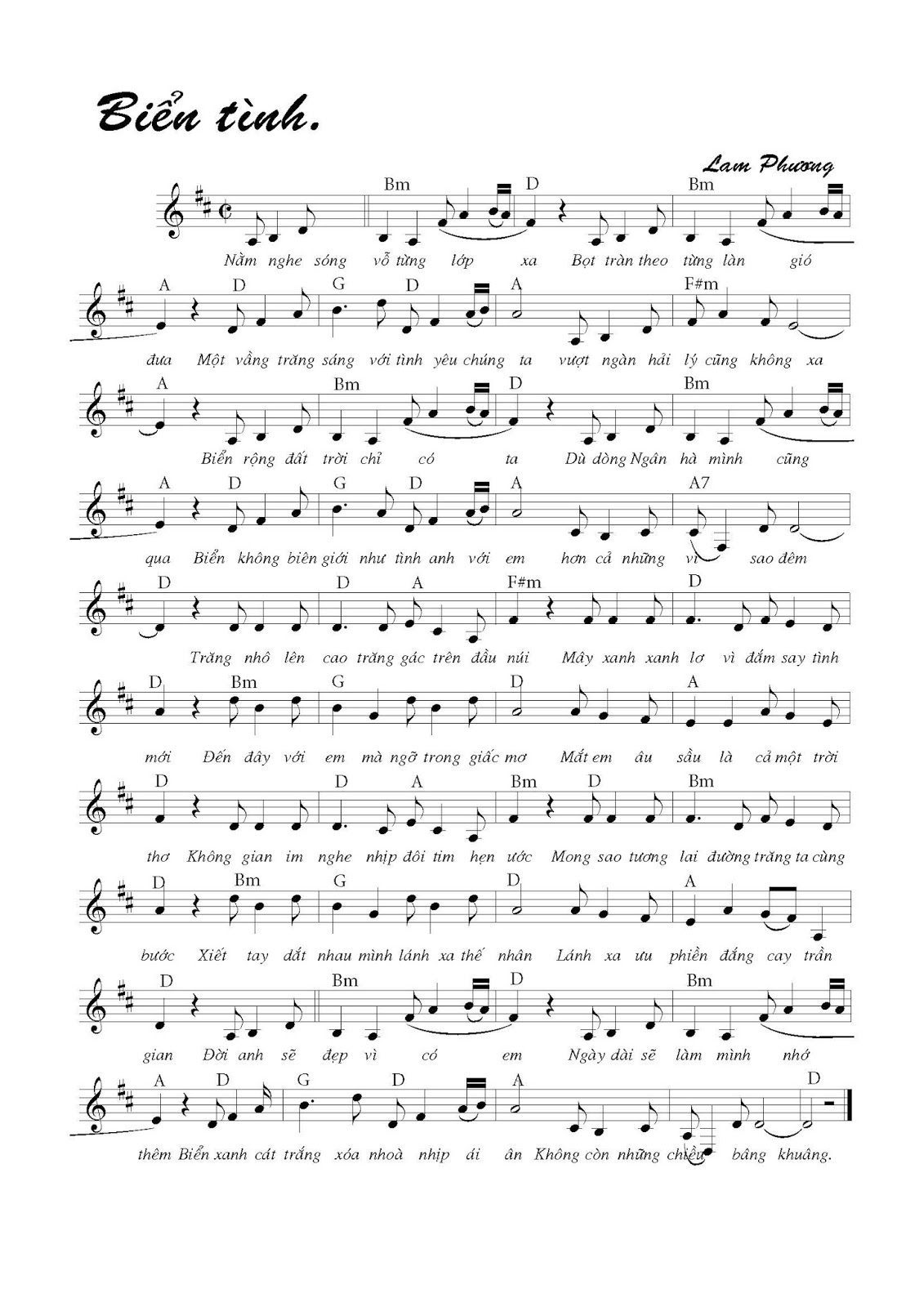 Hợp âm bài hát Biển Tình