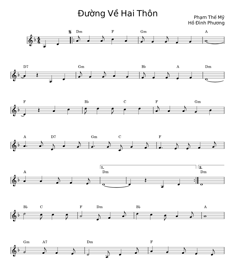 Hợp âm bài hát Đường Về Hai Thôn