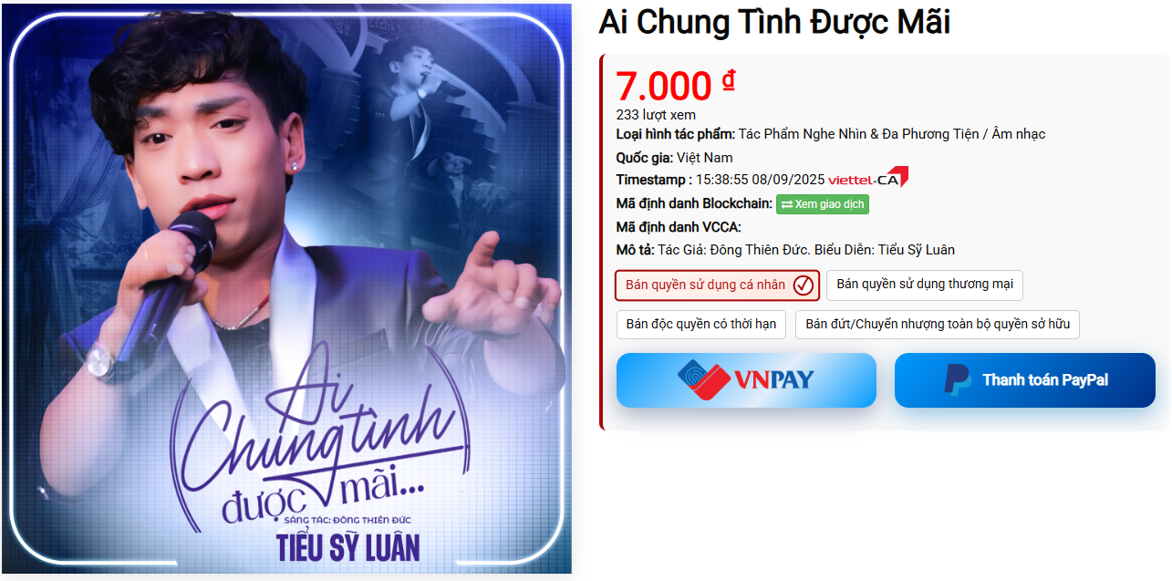 Giao dịch bản quyền bài hát Ai Chung Tình Được Mãi tại Certiva