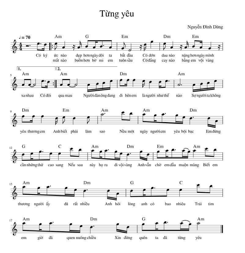 Hợp âm bài hát Từng Yêu