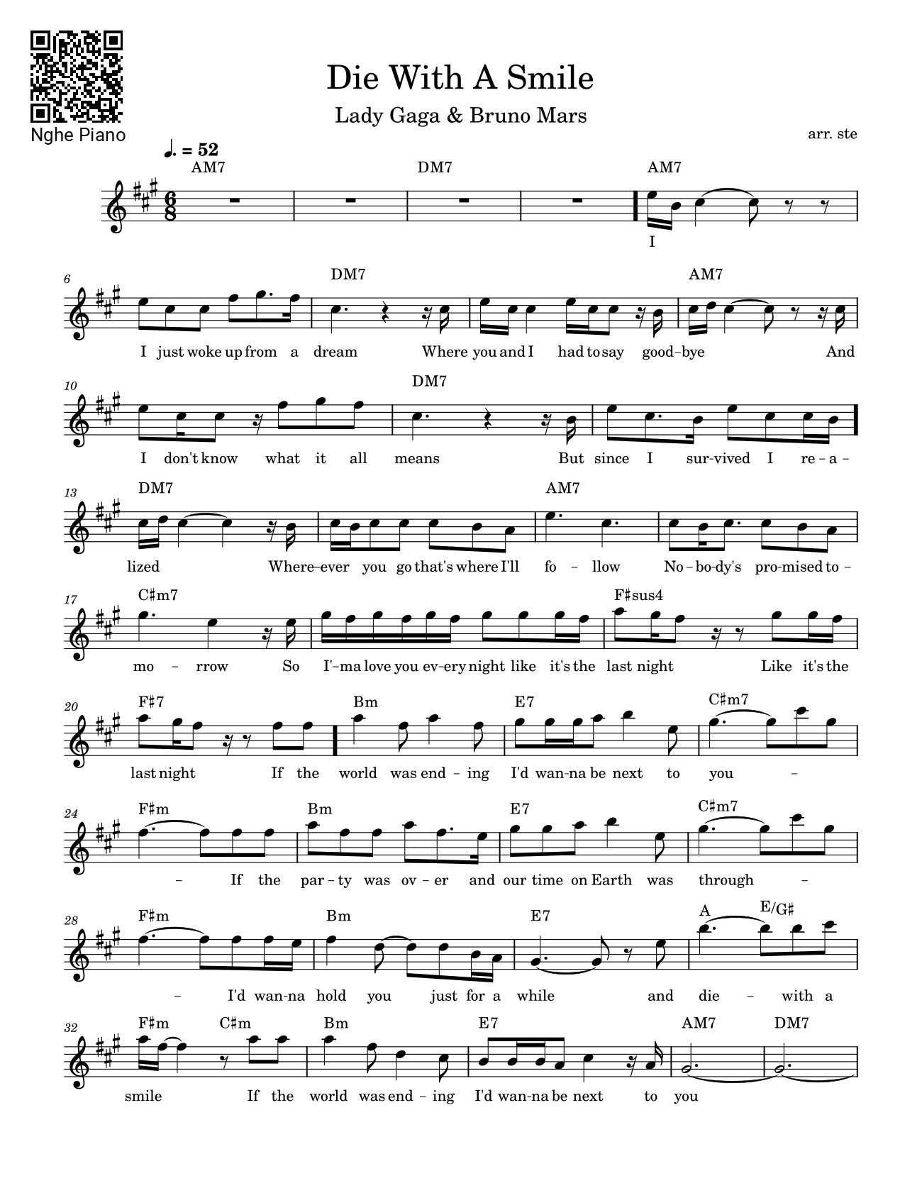 Lời bài hát Die With A Smile