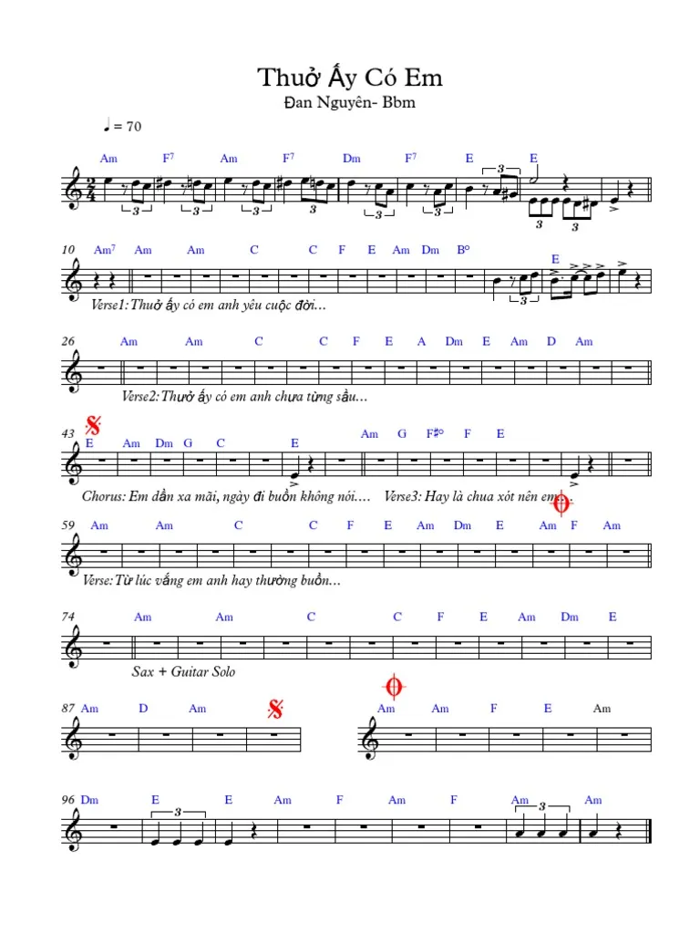 Hợp âm bài hát Thủa Ấy Còn Em