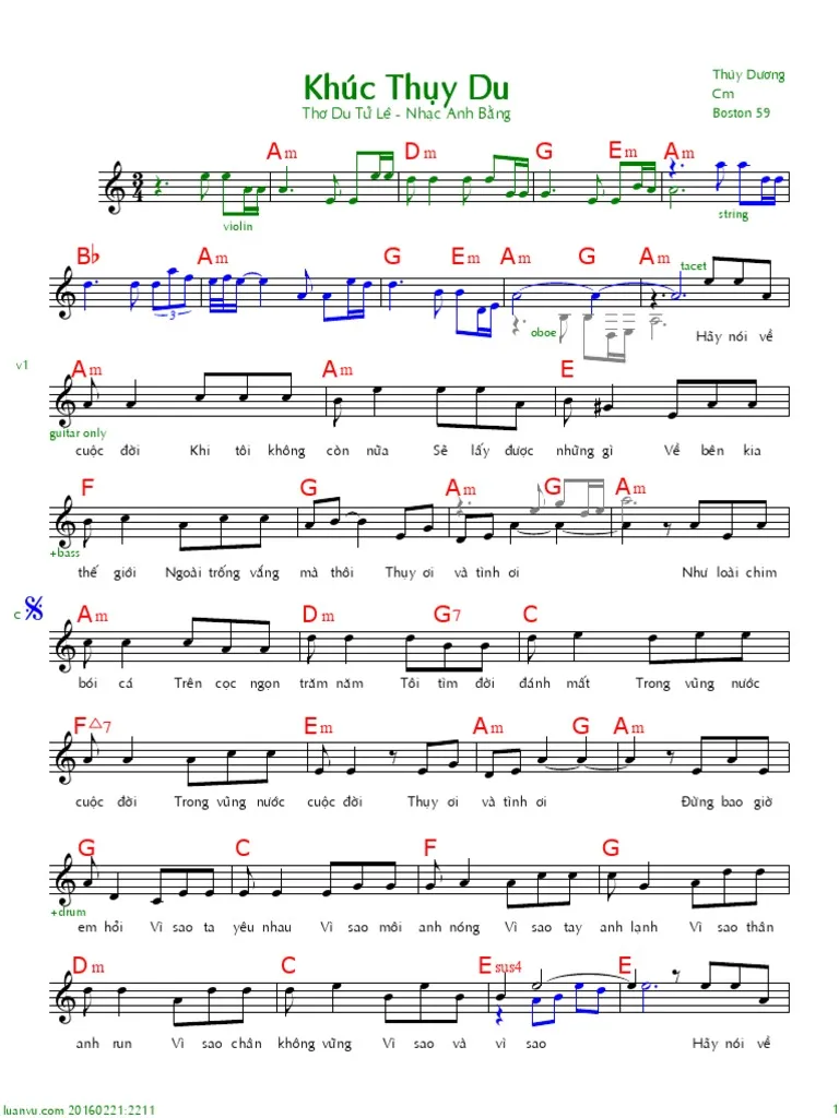Hợp âm bài hát Khúc Thụy Du