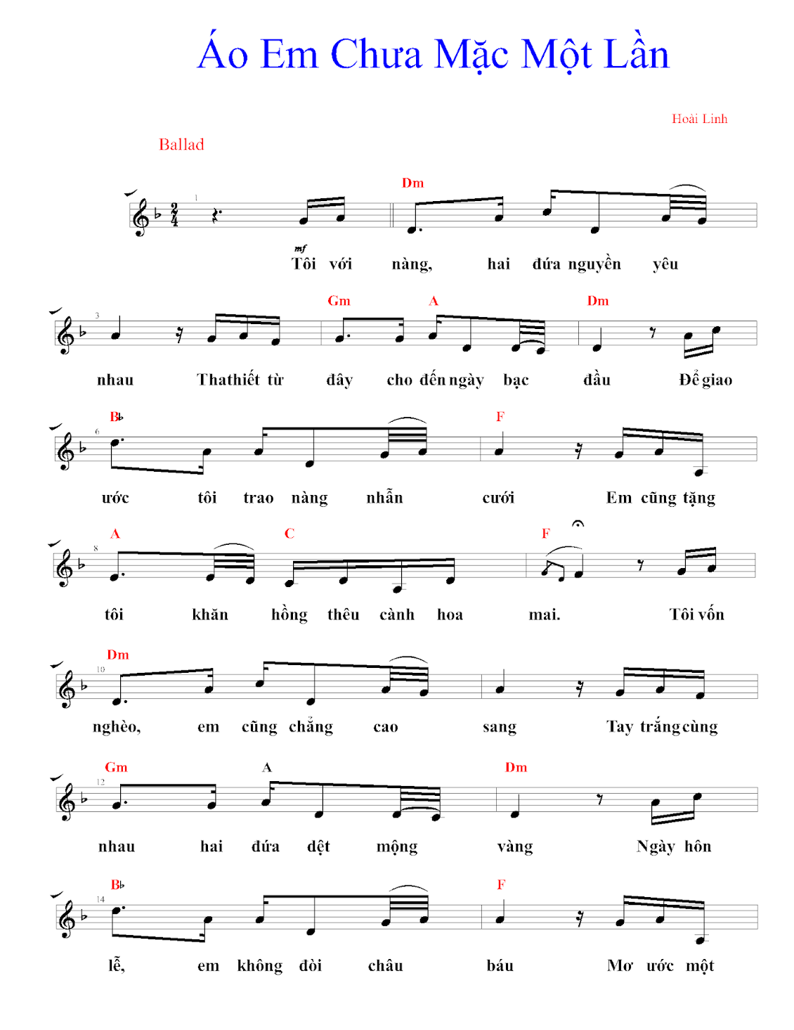 Lời bài hát Áo Em Chưa Mặc Một Lần