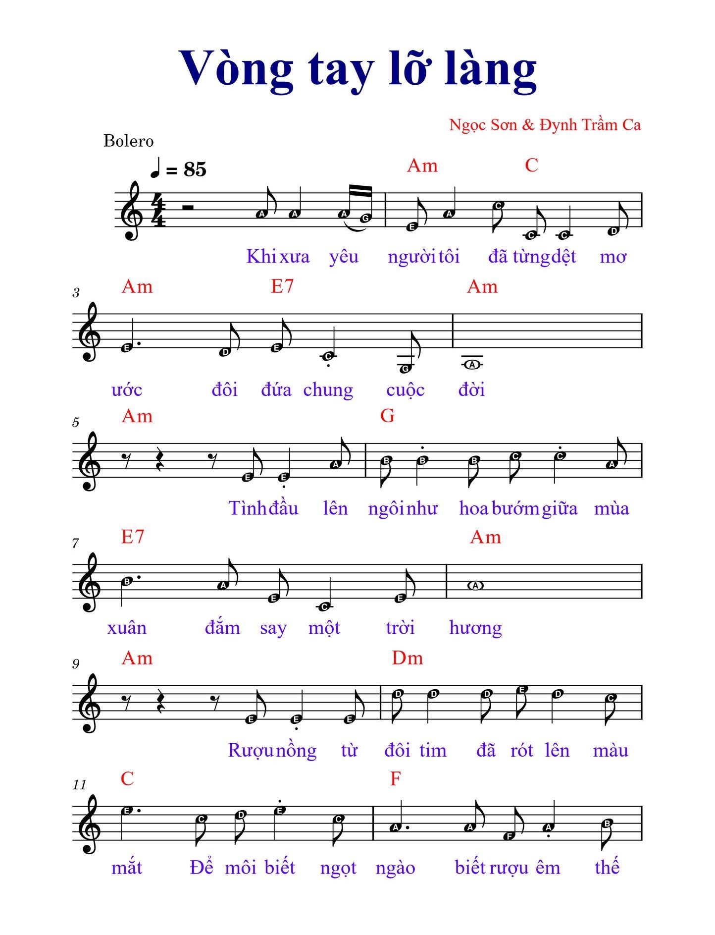 Hợp âm bài hát Vòng Tay Lỡ Làng