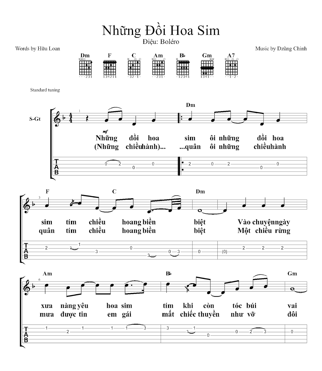 Hợp âm bài hát Những Đồi Hoa Sim