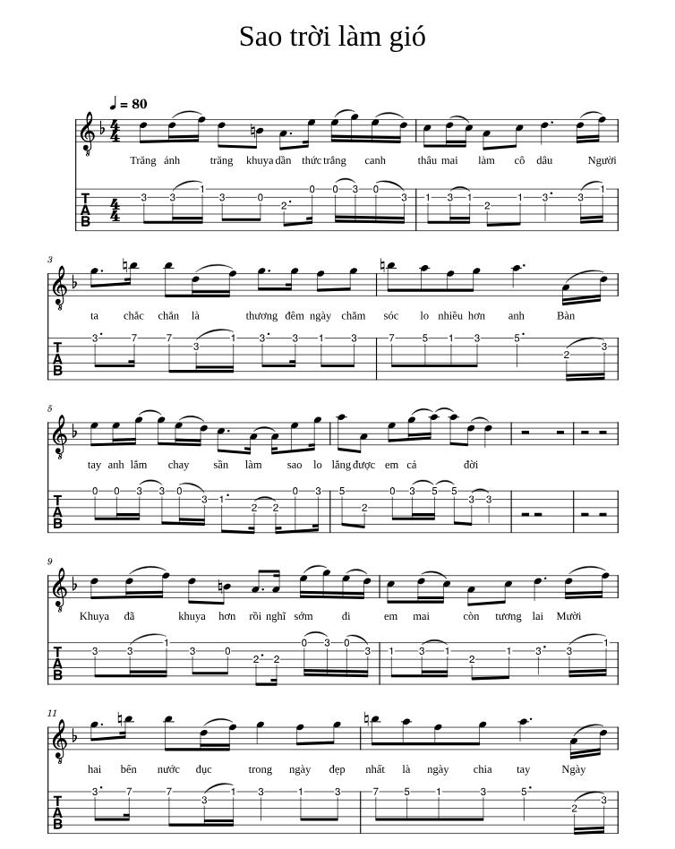 Lời bài hát Sao Trời Làm Gió