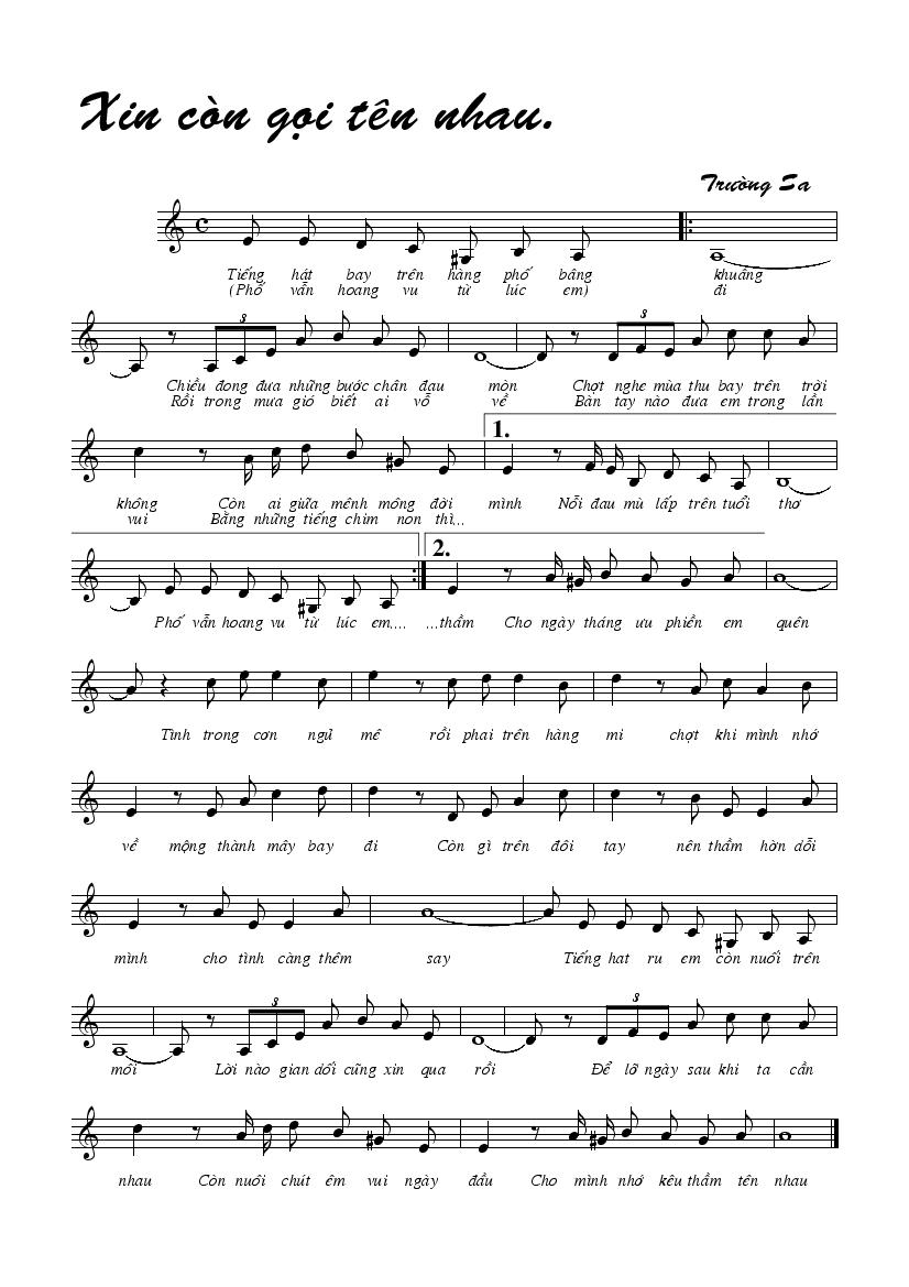Lời bài hát Xin Còn Gọi Tên Nhau