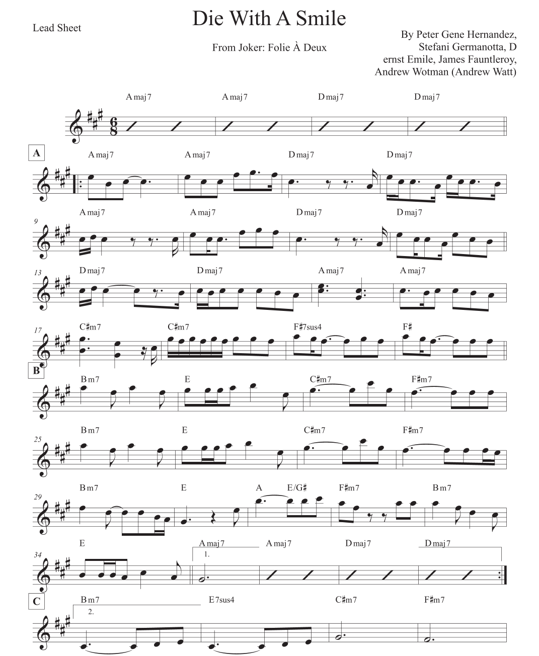 Hợp âm bài hát Die With A Smile