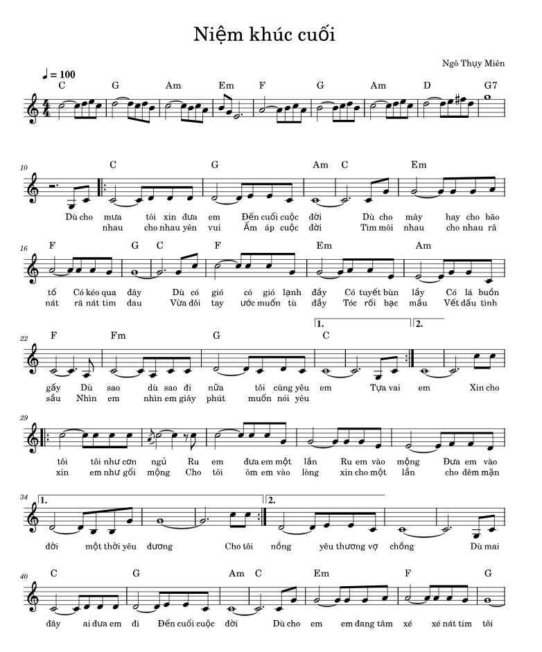 Lời bài hát Niệm Khúc Cuối