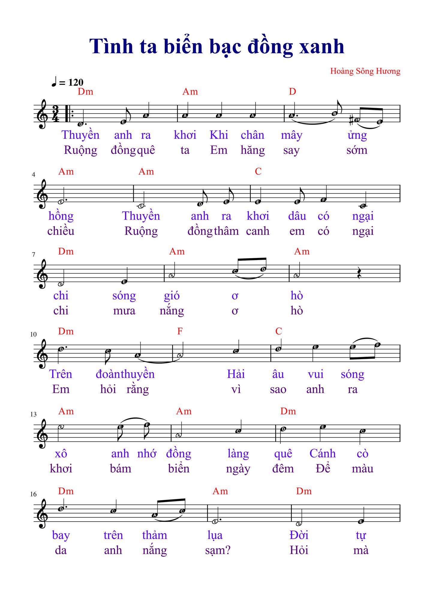 Hợp âm bài hát Tình Ta Biển Bạc Đồng Xanh