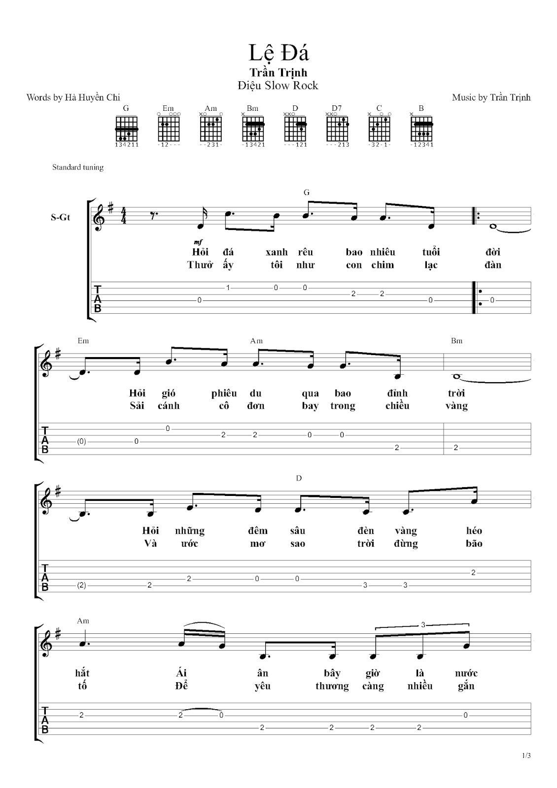 Hợp âm bài hát Lệ Đá