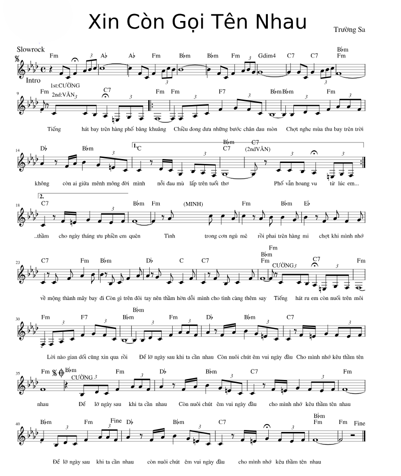 Hợp âm bài hát Xin Còn Gọi Tên Nhau