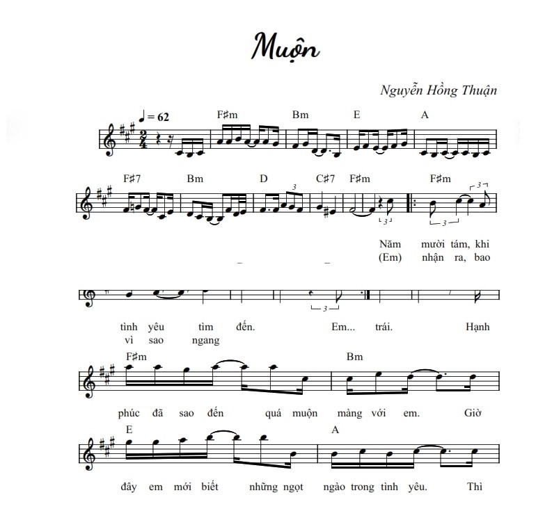 Lời bài hát Muộn