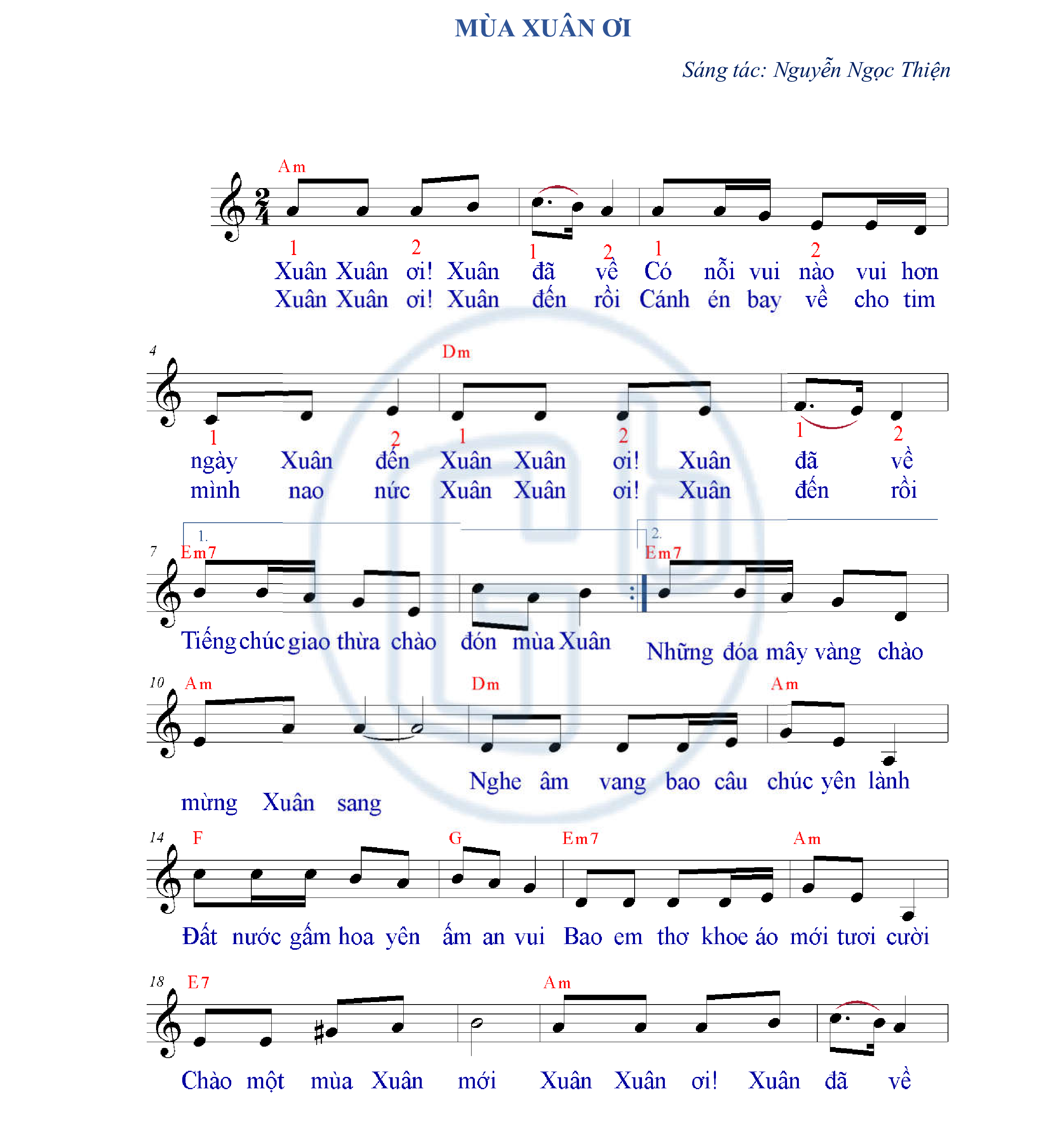 Hợp âm bài hát Mùa Xuân Ơi