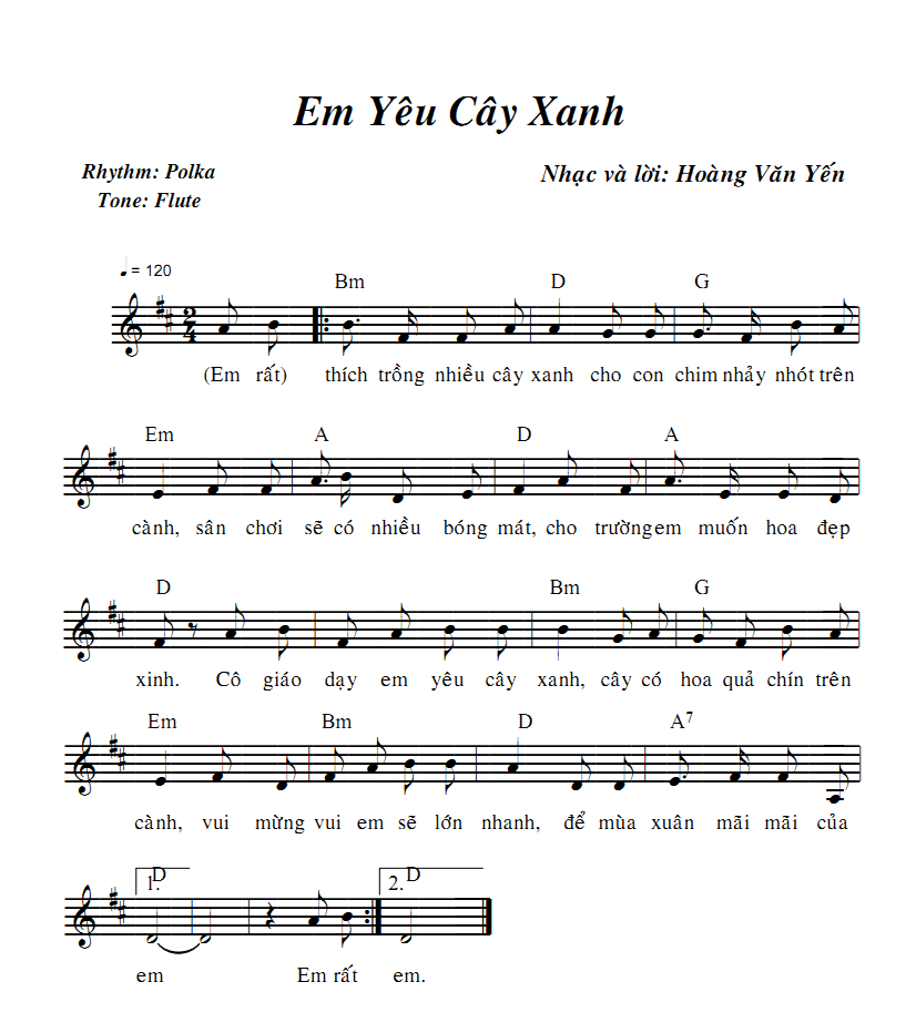 Lời bài hát Em Yêu Cây Xanh