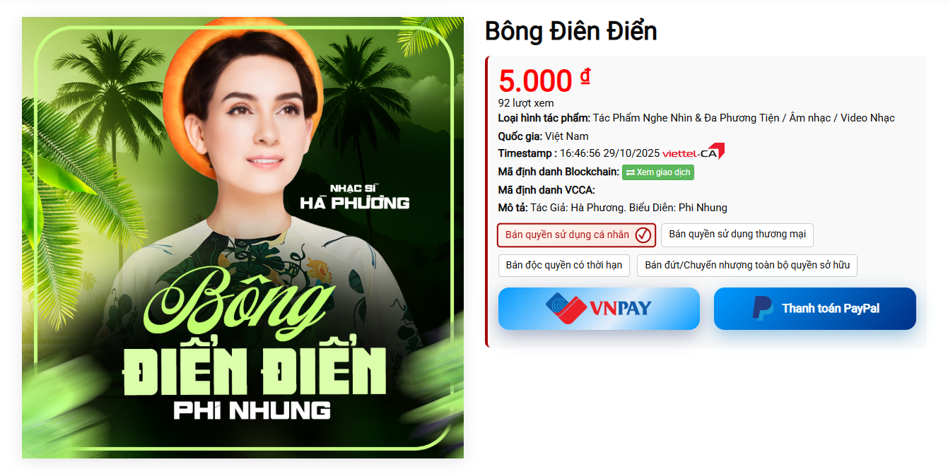 Giao dịch bản quyền bài hát Bông Điên Điển tại Certiva