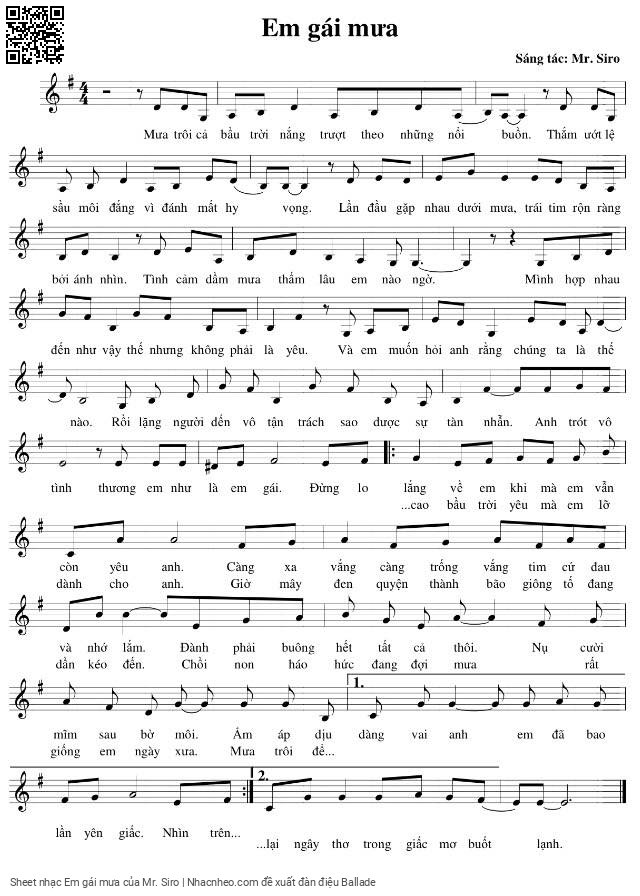 Lời bài hát Em Gái Mưa