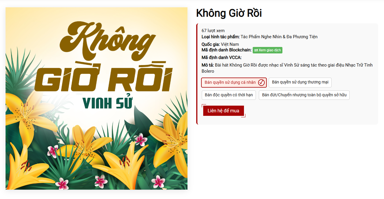 Giao dịch bản quyền bài hát Không Giờ Rồi trực tiếp với tác giả qua Certiva