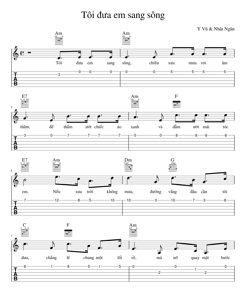 Hợp âm bài hát Tôi Đưa Em Sang Sông