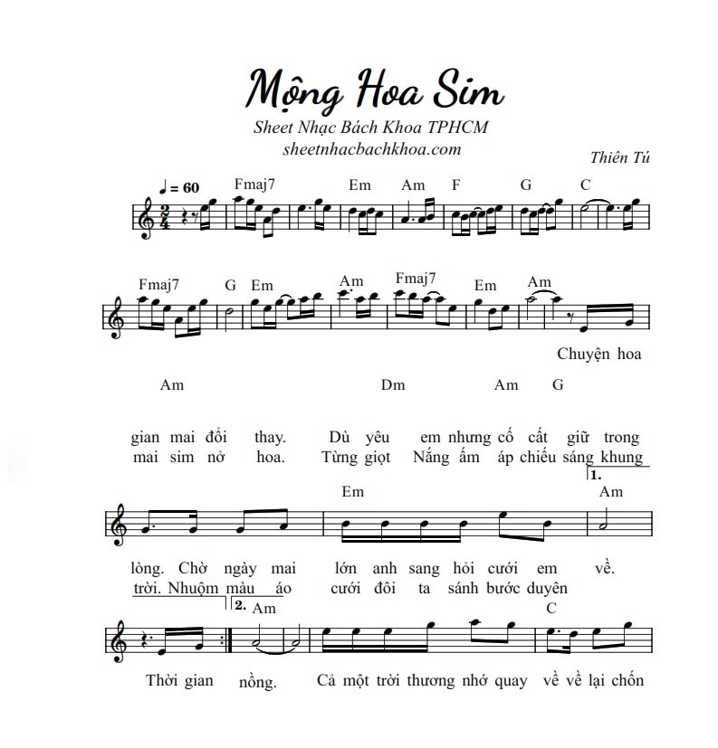 Hợp âm bài hát Mộng Hoa Sim