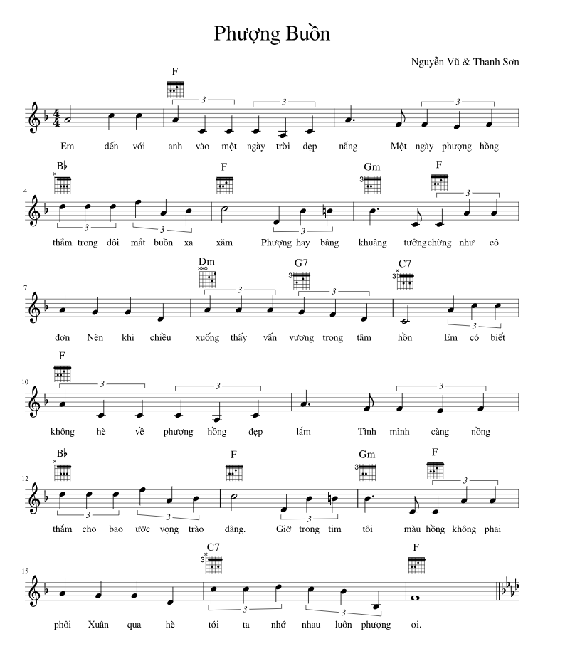 Hợp âm bài hát Phượng Buồn