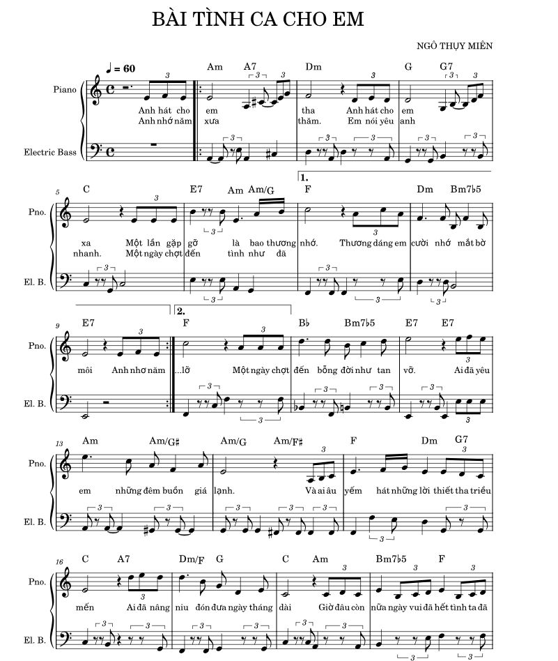 Hợp âm bài hát Bài Tình Ca Cho Em