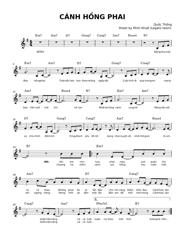 Hợp âm bài hát Cánh Hồng Phai