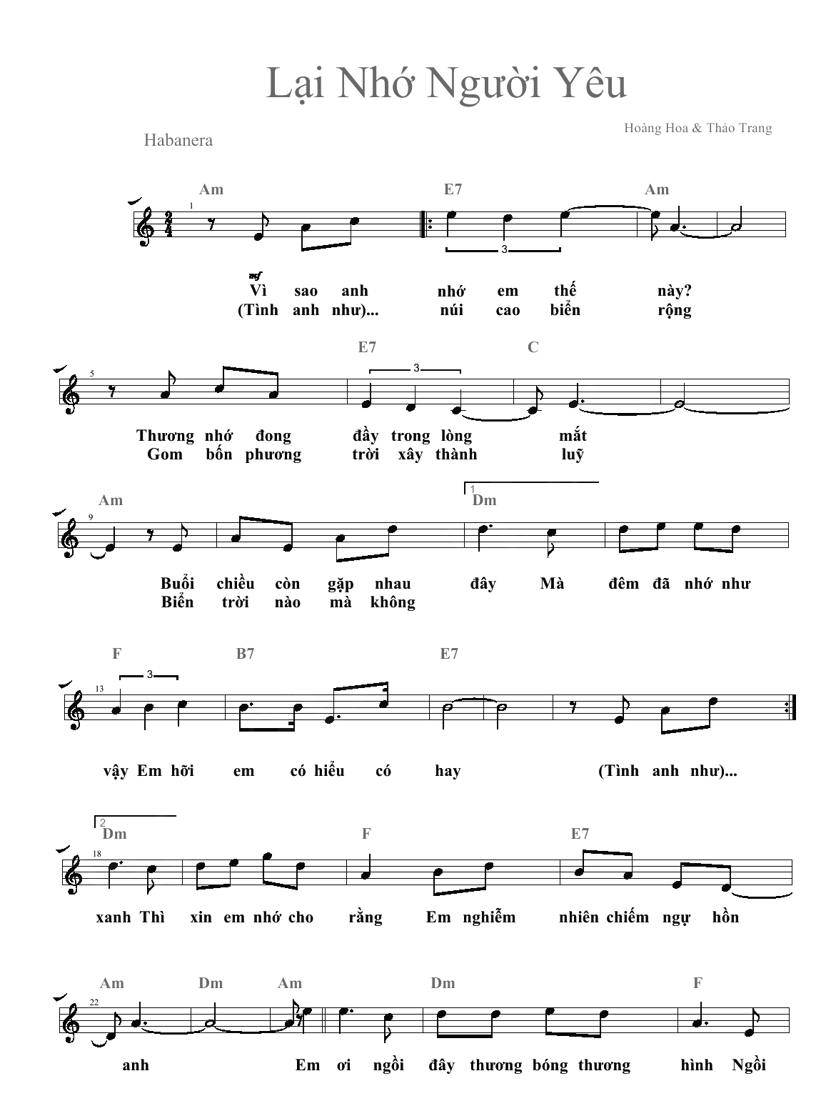 Lời bài hát Lại Nhớ Người Yêu