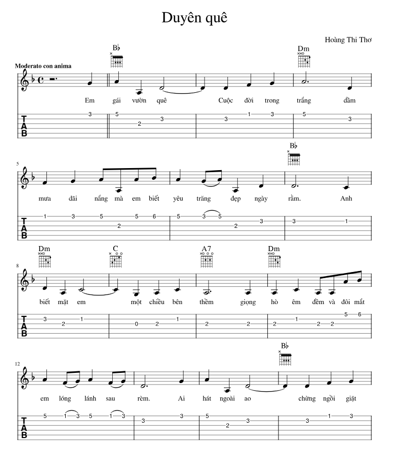 Hợp âm bài hát Duyên Quê