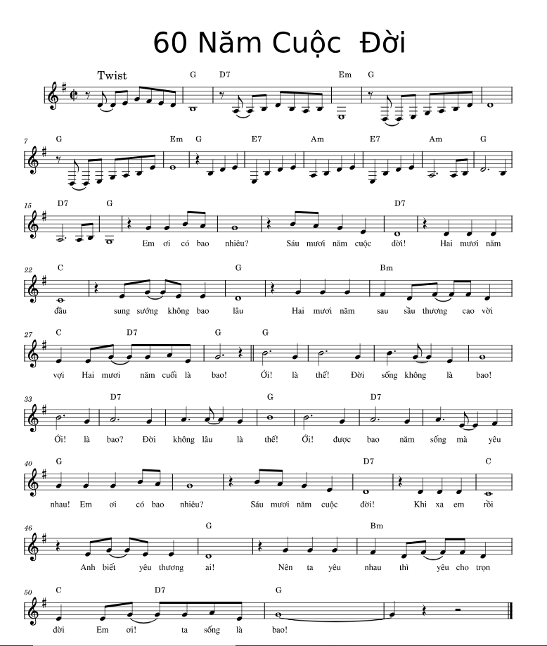 Hợp âm bài hát 60 Năm Cuộc Đời