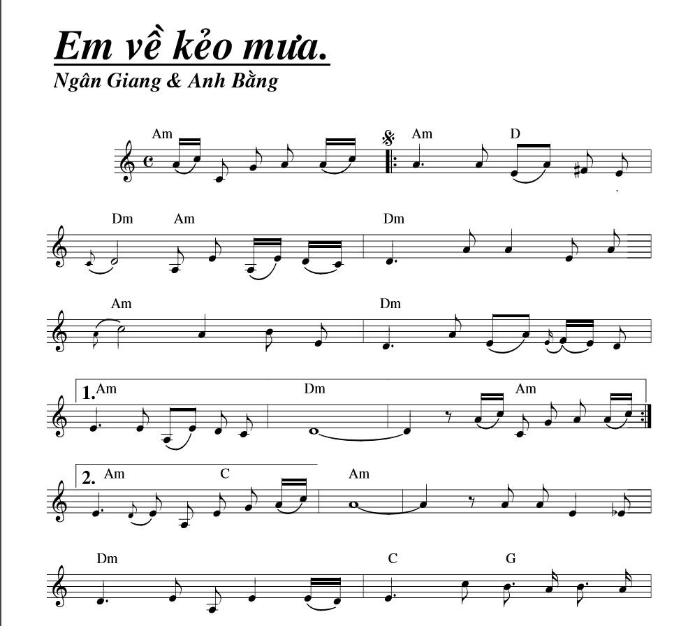 Hợp âm bài hát Em Về Kẻo Trời Mưa